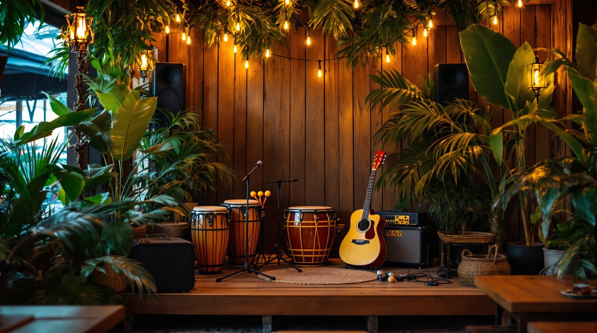 Live salsa music corner at La Isla Cuisine
