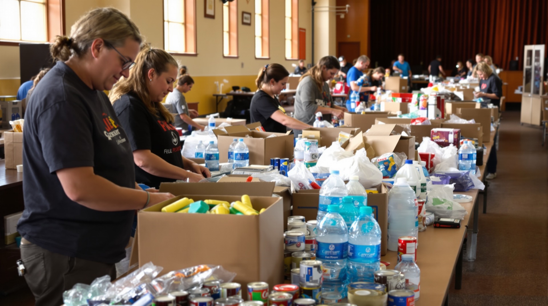Community volunteers sorting hurricane relief donations for Puerto Rico