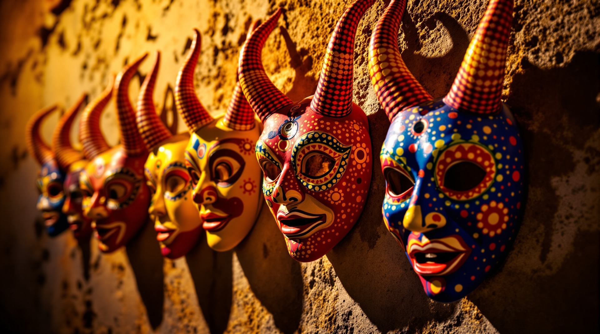 Traditional Puerto Rican vejigante masks on display