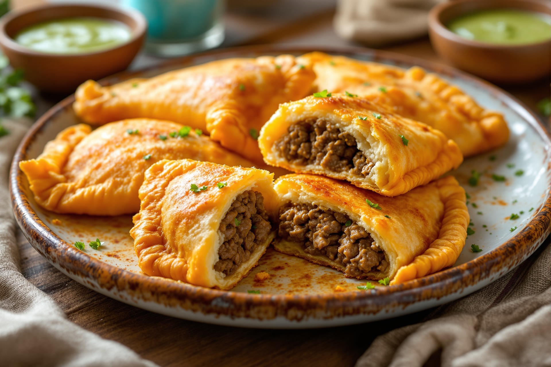 Crispy empanadillas with ajilimojili dipping sauce